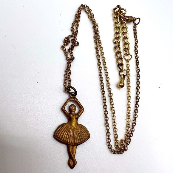 *3/$20* Vintage (inspired?) ballerina ballet dance gold toned necklace - Picture 2 of 3